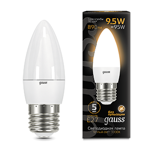 Gauss Лампа Свеча 9.5W 890lm 3000К E27 LED 103102110
