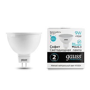 Gauss Лампа Elementary MR16 9W 660lm 4100K GU5.3 LED 13529