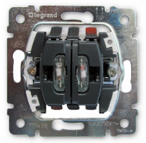 Купить Legrand PRO 21 Мех Выключатель 2-х клавишный с подсветкой 775825