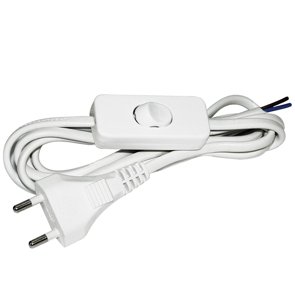 Купить IEK Шнур УШ-1КВ опрессованный с вилкой со встроенным выключателем 2х0,75/2метра, белый