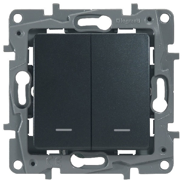 Legrand Etika Антрацит Переключатель 2-клавишный с подсветкой, 10А, авт. клем 672616