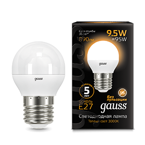 Gauss Лампа Шар 9.5W 890lm 3000K E27 LED 105102110