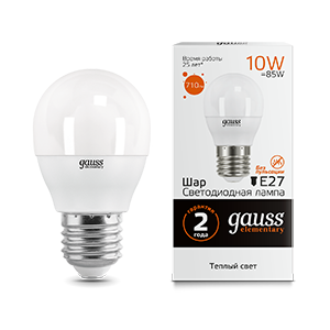 Gauss Лампа Elementary Шар 10W 710lm 3000K Е27 LED 53210
