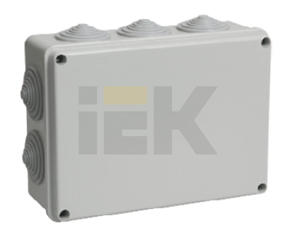 Купить IEK Коробка КМ41244 распаячная для о/п 190х140х70 мм IP55 (RAL7035, 10 гермовводов)