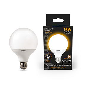 Gauss Лампа G95 16W 1480lm 3000K E27 LED 105102116