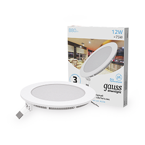 Gauss Светильник Slim круг 12W 880lm 4000K 180-265V IP20 монтаж Ø155 170*22 LED 939111212