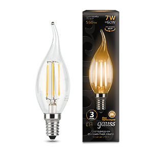 Gauss Лампа Filament Свеча на ветру 7W 550lm 2700К Е14 LED 104801107