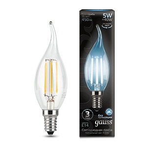 Gauss Лампа Filament Свеча на ветру 5W 450lm 4100К Е14 LED 104801205