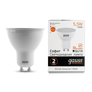 Gauss Лампа Elementary MR16 5.5W 430lm 3000К GU10 LED 13616