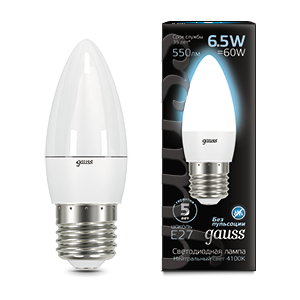 Gauss Лампа Свеча 6.5W 550lm 4100К E27 LED 103102207