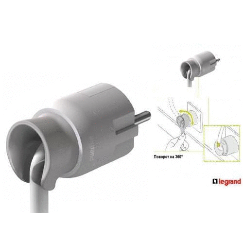 Купить Legrand Элиум Белый Вилка 2Р+Е, 16А, с поворотным механизмом, пластик 050172