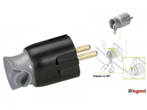 Купить Legrand Элиум Черный Вилка 2Р+Е, 16А, с поворотным механизмом, пластик 050173