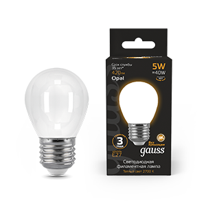 Gauss Лампа Filament Шар 5W 420lm 2700К Е27 milky LED 105202105