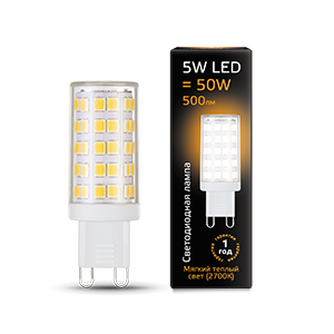 Gauss Лампа G9 AC185-265V 5W 500lm 2700K керамика LED 107309105
