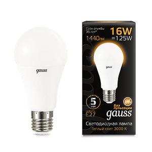 Gauss Лампа A60 16W 1440lm 3000K E27 LED 102502116