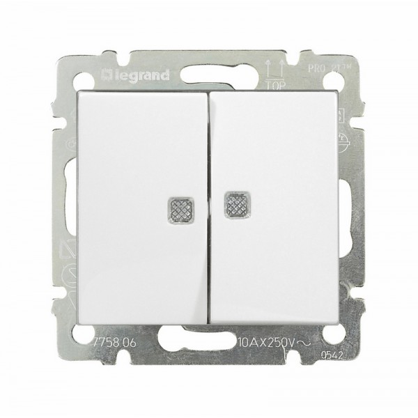 Купить Legrand Valena Бел Переключатель 2-х клавишный с подсветкой 774212