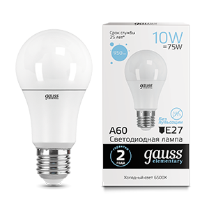Gauss Лампа Elementary A60 10W 950lm 6500K Е27 LED 23230