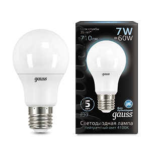 Gauss Лампа A60 7W 710lm 4100K E27 LED 102502207