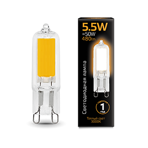 Gauss Лампа G9 AC220-240V 5.5W 480lm 3000K стекло LED 107809105