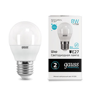 Gauss Лампа Elementary Шар 8W 540lm 4100K Е27 LED 53228