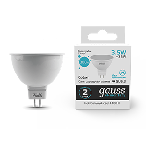 Gauss Лампа Elementary MR16 3.5W 300lm 4100K GU5.3 LED 13524