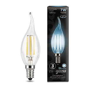 Gauss Лампа Filament Свеча на ветру 7W 580lm 4100К Е14 LED 104801207
