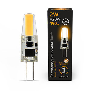 Gauss Лампа G4 AC220-240V 2W 190lm 2700K силикон LED 107707102