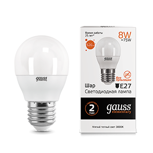 Gauss Лампа Elementary Шар 8W 520lm 3000K Е27 LED 53218