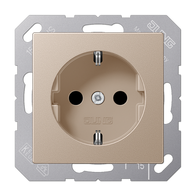 JUNG A 500 Шампань Розетка с/з с защитными шторками безвинт. зажим A1520KICH