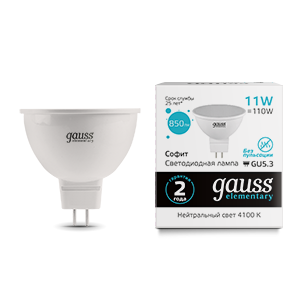 Gauss Лампа Elementary MR16 11W 850lm 4100K GU5.3 LED 13521
