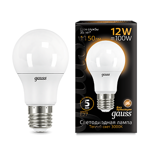 Gauss Лампа A60 12W 1150lm 3000K E27 LED 102502112