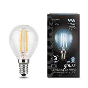 Gauss Лампа Filament Шар 9W 710lm 4100К Е14 LED 105801209