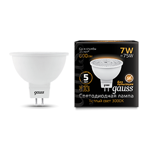 Gauss Лампа MR16 7W 600lm 3000K GU5.3 LED 101505107