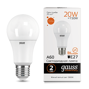 Gauss Лампа Elementary A60 20W 1520lm 3000K E27 LED 23219