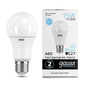 Gauss Лампа Elementary A60 15W 1480lm 6500K E27 LED 23235