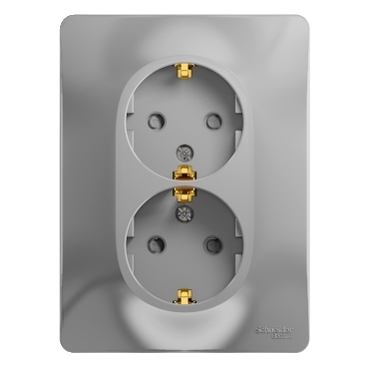 Купить Systeme Electric Glossa Алюминий Розетка 2-я с/з со шторками (в сборе с рамкой)