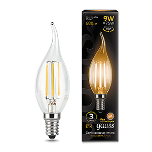 Gauss Лампа Filament Свеча на ветру 9W 680lm 2700К Е14 LED 104801109