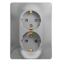 Купить Systeme Electric Glossa Алюминий Розетка 2-я с/з со шторками (в сборе с рамкой)