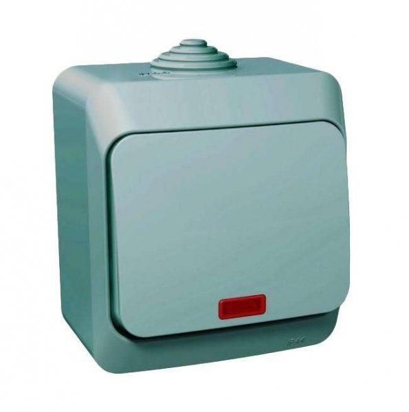 Systeme Electric Этюд наруж Серый Выключатель 1-клавишный с подсветкой IP44