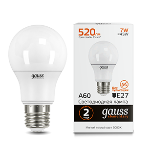 Gauss Лампа Elementary A60 7W 520lm 3000K E27 LED 23217A