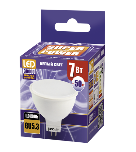 Купить Jazzway Лампа светодиодная (LED) с отражателем d50мм GU5.3 120° 7Вт 220-240В матовая нейтральная холодно-белая 4000К .1033512