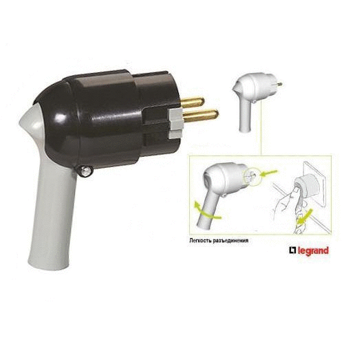 Купить Legrand Элиум Черный Вилка 2Р+Е, 16А, с рычагом, пластик 050176