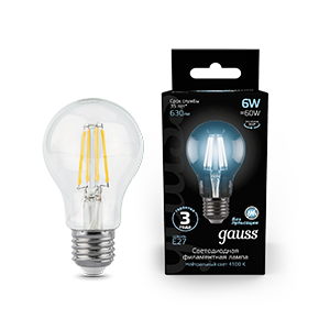 Gauss Лампа Filament А60 6W 630lm 4100К Е27 LED 102802206