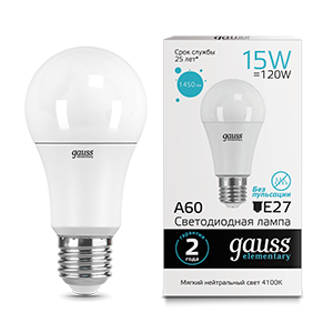 Gauss Лампа Elementary A60 15W 1450lm 4100K E27 LED 23225