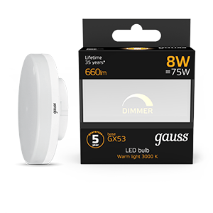 Gauss Лампа GX53 8W 660lm 3000K диммируемая LED 108408108-D
