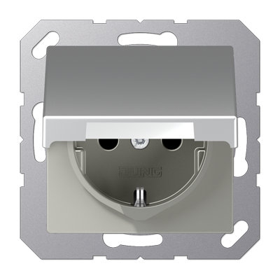 JUNG А500 Алюминий Розетка с/з с крышкой, пруж. зажим A1520BFKLAL