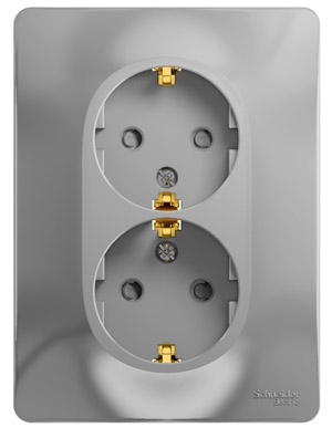 Купить Systeme Electric Glossa Алюминий Розетка 2-я с/з со шторками (в сборе с рамкой)