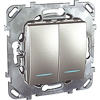 Купить SE Unica Top Алюминий Переключатель 2-клавишный (сх.6+6) с подсветкой MGU5.0303.30NZD