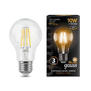 Gauss Лампа Filament А60 10W 930lm 2700К Е27 LED 102802110