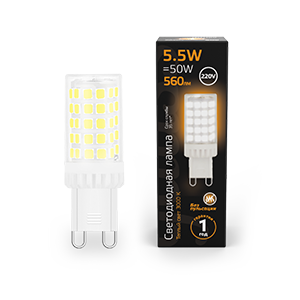Gauss Лампа G9 AC185-265V 5,5W 560lm 3000K керамика LED 107009106